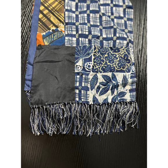 Patchwork/Multipattern Boho Silk Fringe Scarf - Picture 6 of 8